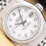 ROLEX LADIES DATEJUST 69174 WHITE DIAMOND DIAL 18K WHITE GOLD STEEL WATCH