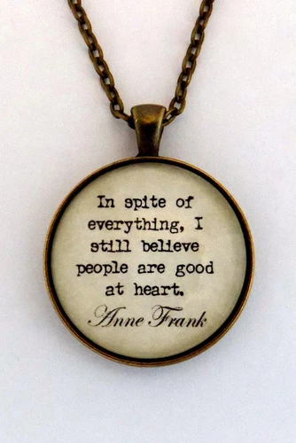 s-l500-186 PEOPLE ARE GOOD AT HEART Diary of Anne Frank Book Quote Pendant Necklace Jewelry - Image 1