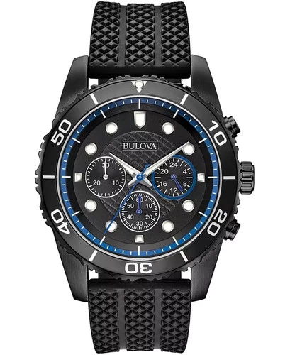 s-l500-195 Bulova Men's Sport Chronograph GMT Blue Black Silicone Quartz Watch 43MM 98A211 - Image 1