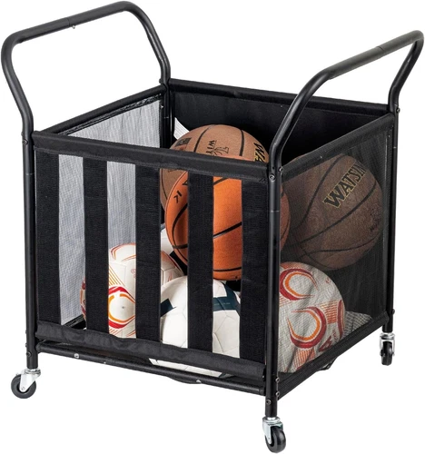 s-l500-203 Black Metal Multi Sports Ball Open Storage Hopper, Gym Equipment Basket Cart - Image 1