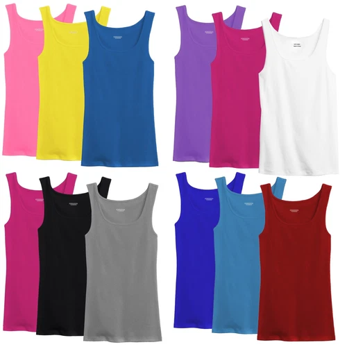 s-l500-265 3 Pack Mixed Colors Women 100% Cotton Basic Ribbed Tank Top Sleeveless Shirts - Image 1
