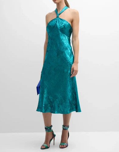 s-l500-270 Liv Foster Foil Chiffon Halter Dress 8B 2002- - Image 1