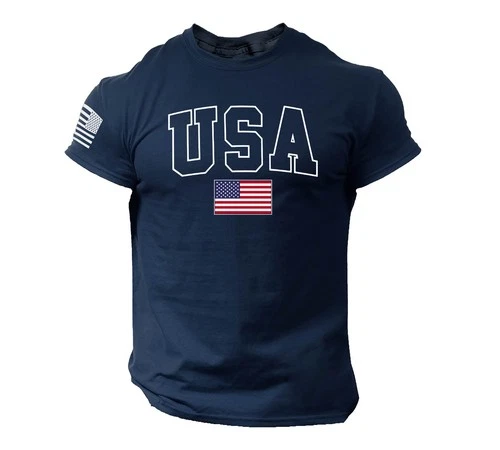 s-l500-292 USA Flag Navy Blue T-Shirt - Patriotic American College Style Tee - Image 1