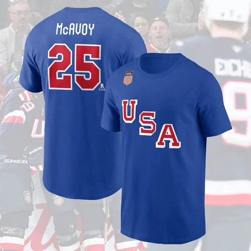 s-l500-322 Charlie McAvoy #25 Name and Number USA Hockey Team 2026 TShirt - Image 1