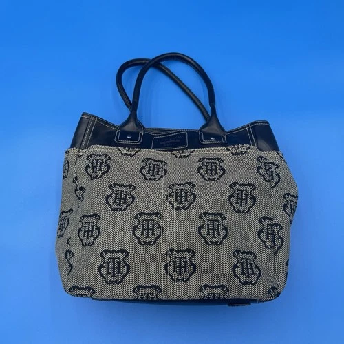 s-l500-333 Tommy Hilfiger Purse Handbag Tote Brown w/ Black Leather - Image 1