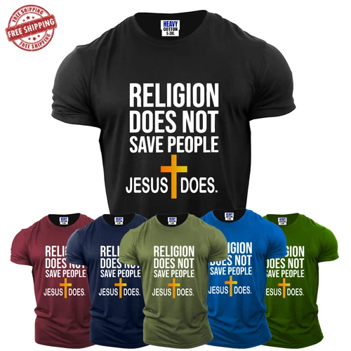 s-l500-343 Jesus Cross Men's Religious T-Shirt Christianity Bible American USA New Gift Tee - Image 1