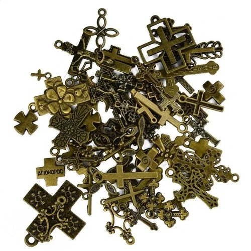 s-l500-344 50pcs Assorted Lots of Antique Bronze Cross Charms Pendants Jewelry Making - Image 1
