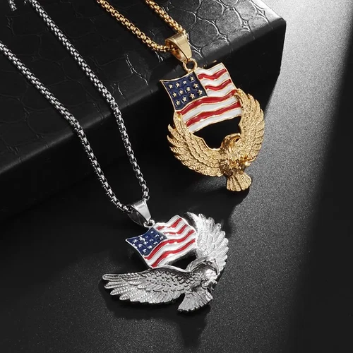 s-l500-365 Eagle American Flag Necklace Patriotic United States Flag Jewelry Bird Pendant - Image 1