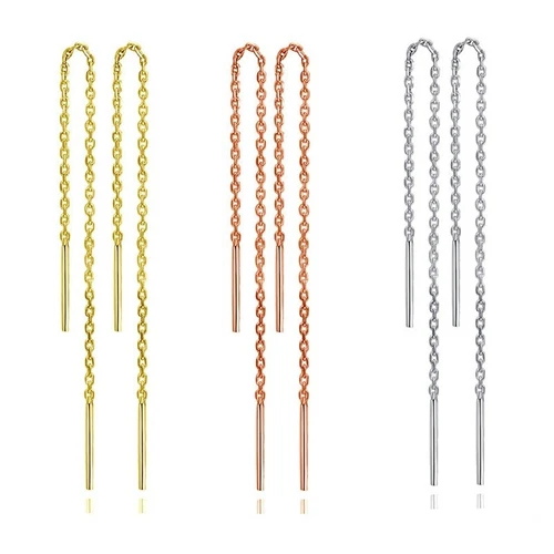 s-l500-377 S925 Sterling Silver Tassel Chain Threader Dangle Drop Earrings Chain Gift F25 - Image 1
