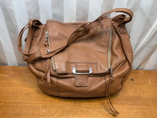 s-l500-392 Kooba Brown Leather Large Purse Shoulder Bag Silver Hardware Two Compartments - Image 1