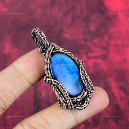 s-l500-447 Valentines Sale Labradorite Stone Copper Mother Wire Wrapped Artisan Pendant - Image 1