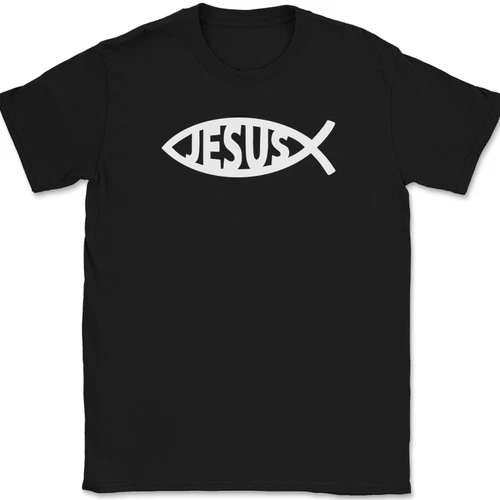 s-l500-86 Jesus Fish T-Shirt Christian Pray Praise Worship Jesus Christ God Tee - Image 1